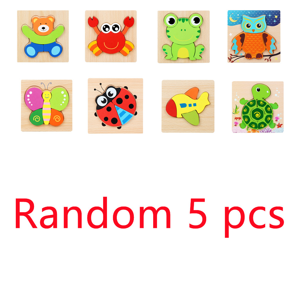 Houten Jigsaw Dieren Puzzels Voor 1-3 Jaar Oude Meisjes Jongens Peuters Educatieve Voorschoolse Speelgoed Houten Puzzel Voor baby &#39;S: Random 5 pcs
