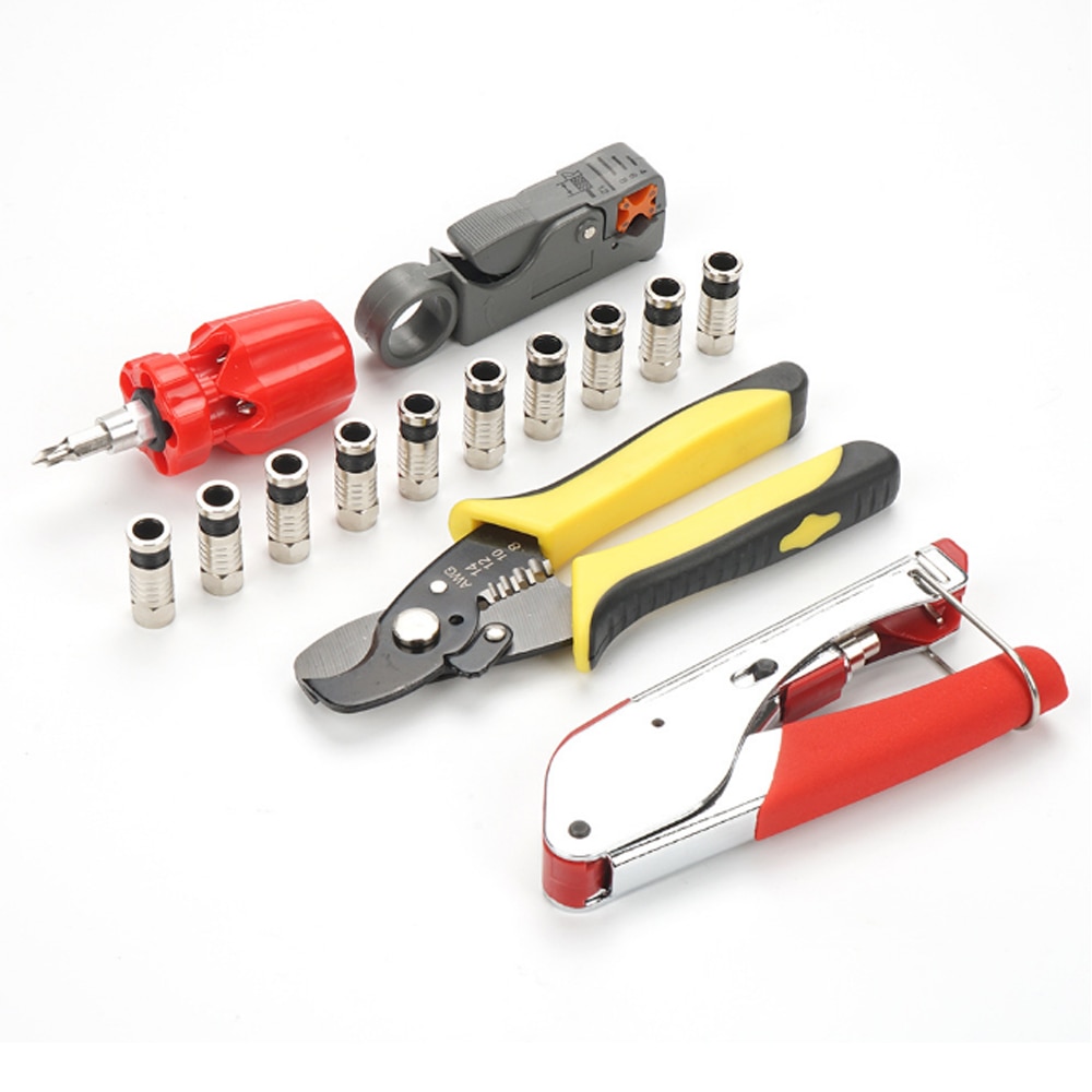 Coaxiale Kabel Krimptang Set Knijpen Tang &amp; Draad Stripper Voor RG6 Coaxiale Kabel Crimper Met Compressie Connectors