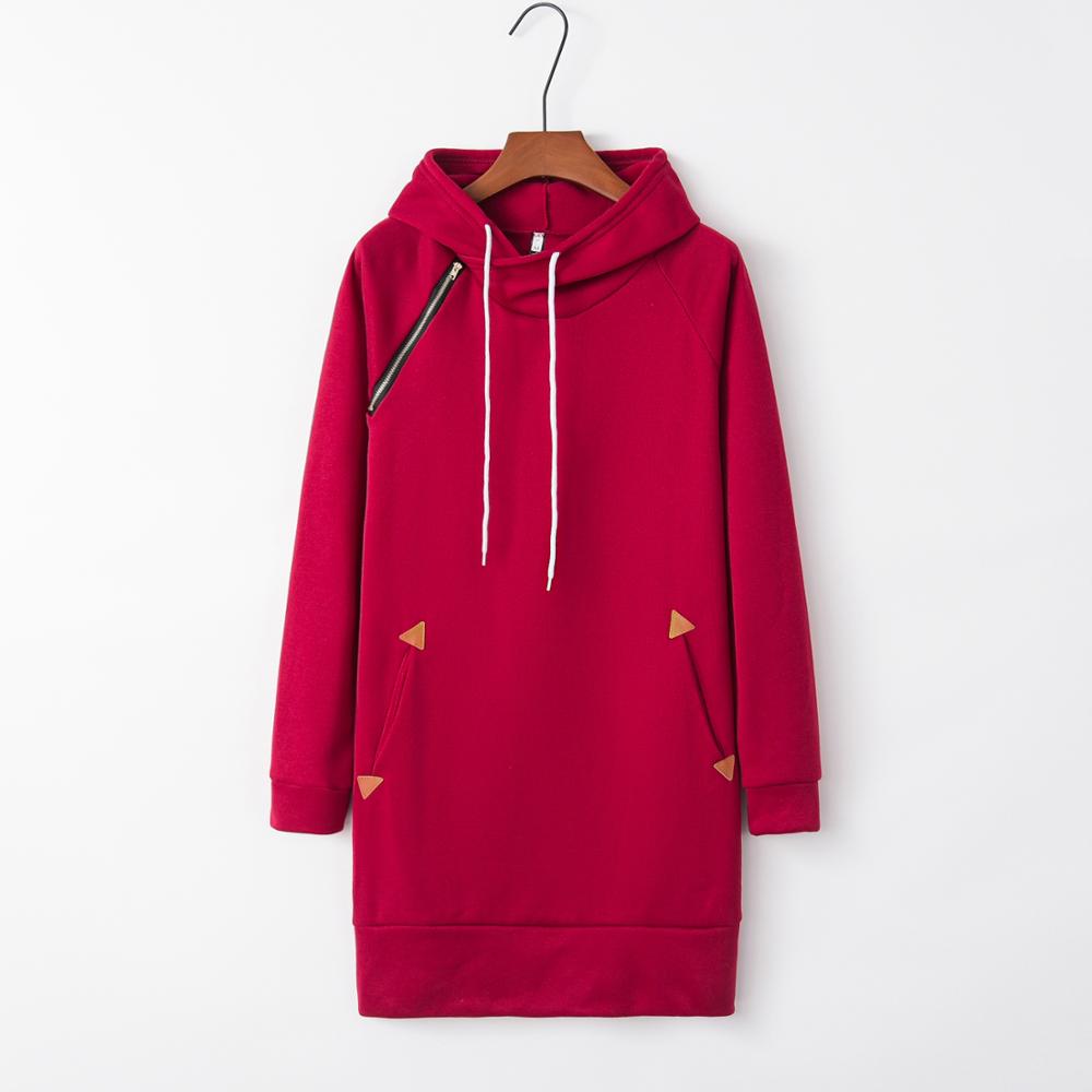 Frauen Lange Hoodies Sweatshirts Tasche Spleißen Pull-Seil Zipper Outwear Sweatshirt Einfarbig Hoodies Kleider: 5XL / Red