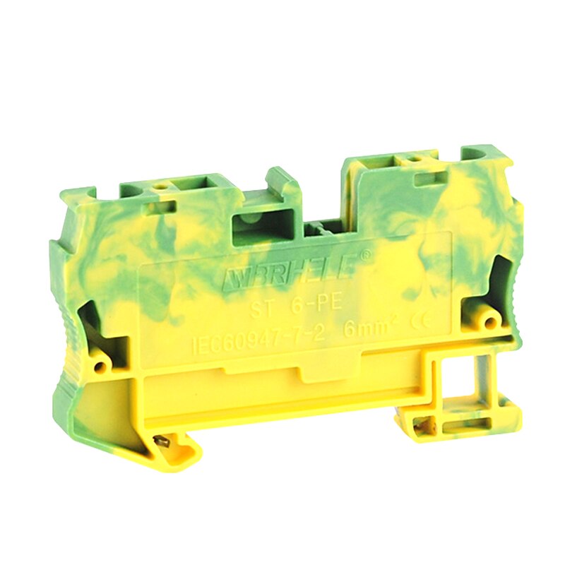 10Pcs Spring Ground Terminal Blocks ST6-PE Morsettiera Din Rail Yellow Green Earthing Terminals Block Wire Cable Connector 6mm2