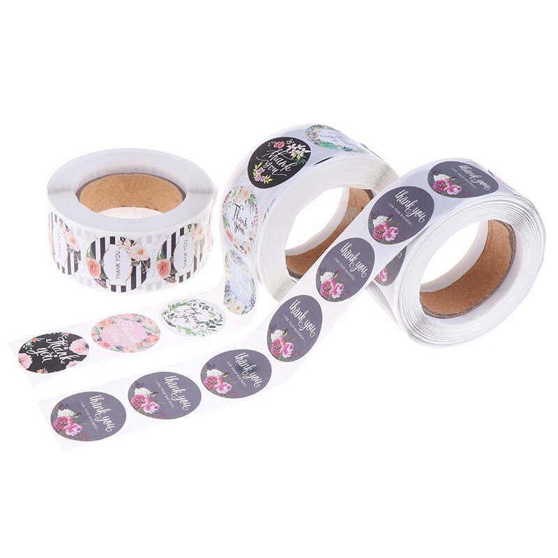 Colorful Thank You Pictures Stickers Seal Labels with Flower Round Envelopes Seal Stickers Office School Accessories