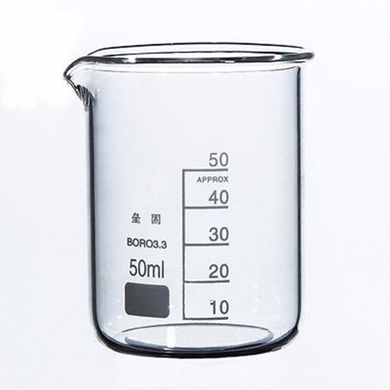 Bécher épais en verre Borosilicate de forme basse, 50ml, Transparent, avec bec verseur, pour laboratoire de chimie,