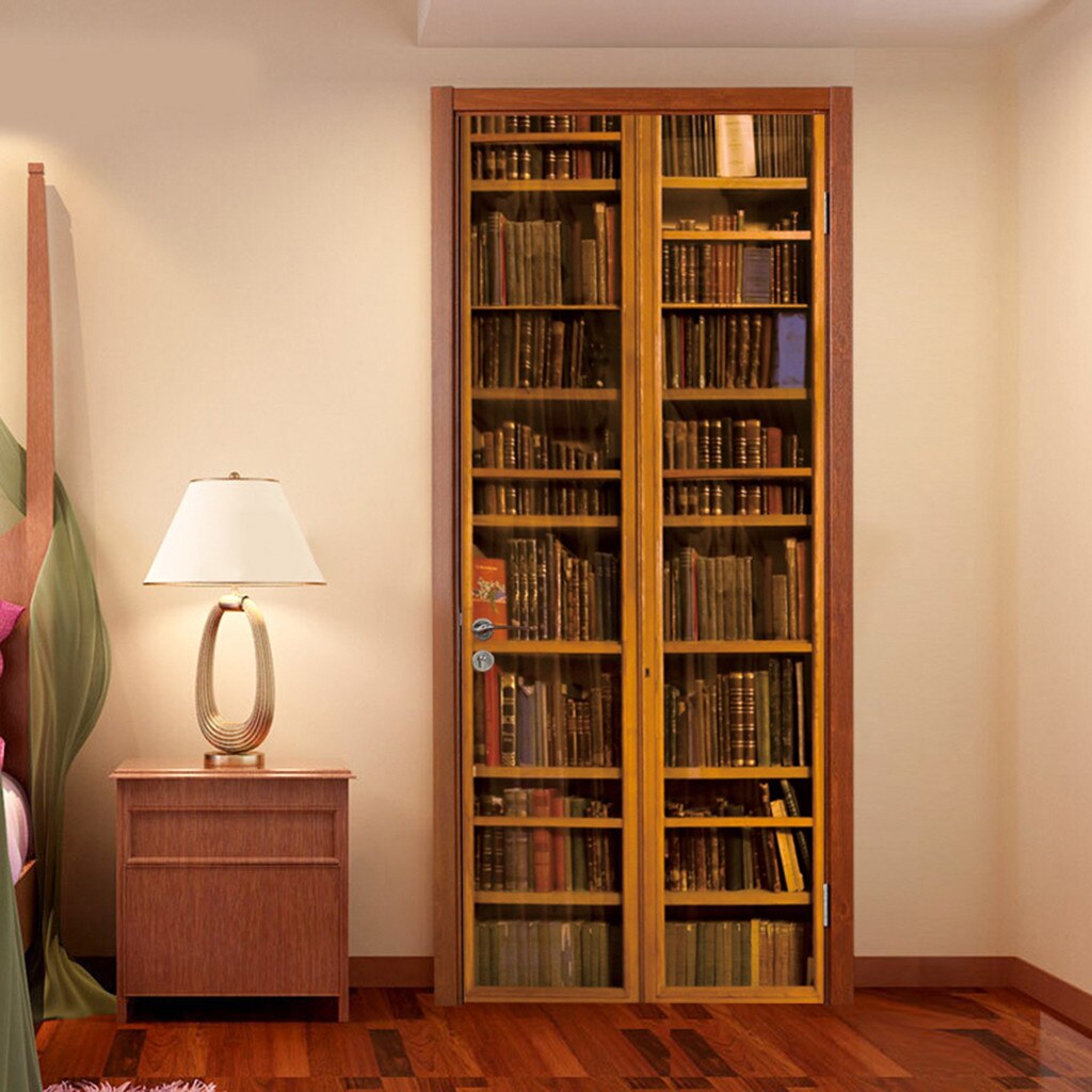 Bookshelf Bookcase Stereo Door Stickers Removable Waterproof Self-adhesive Wall Stickers Bedroom DIY Wallpaper Sticker 19Dec23: D