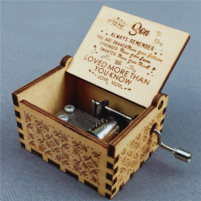 Wooden Carved Music Box Hand-cranked Musical Box Lovers Music Box Birthday Christmas Box: Mom to son G