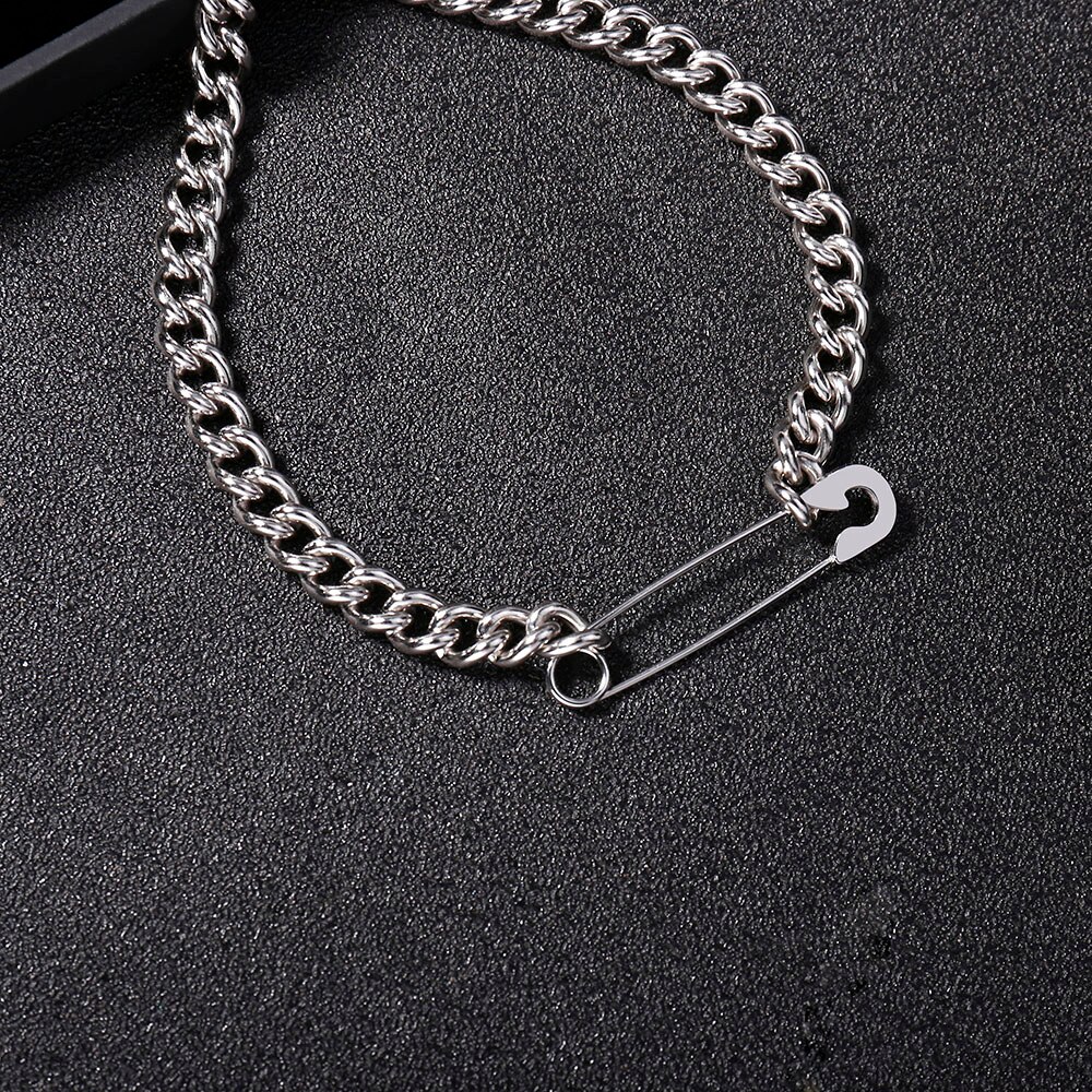 Colliers broches pour femmes, , en acier inoxydable, 316L, accessoires de bijouterie, chaîne Figaro, couleur argent, tour de cou à breloque