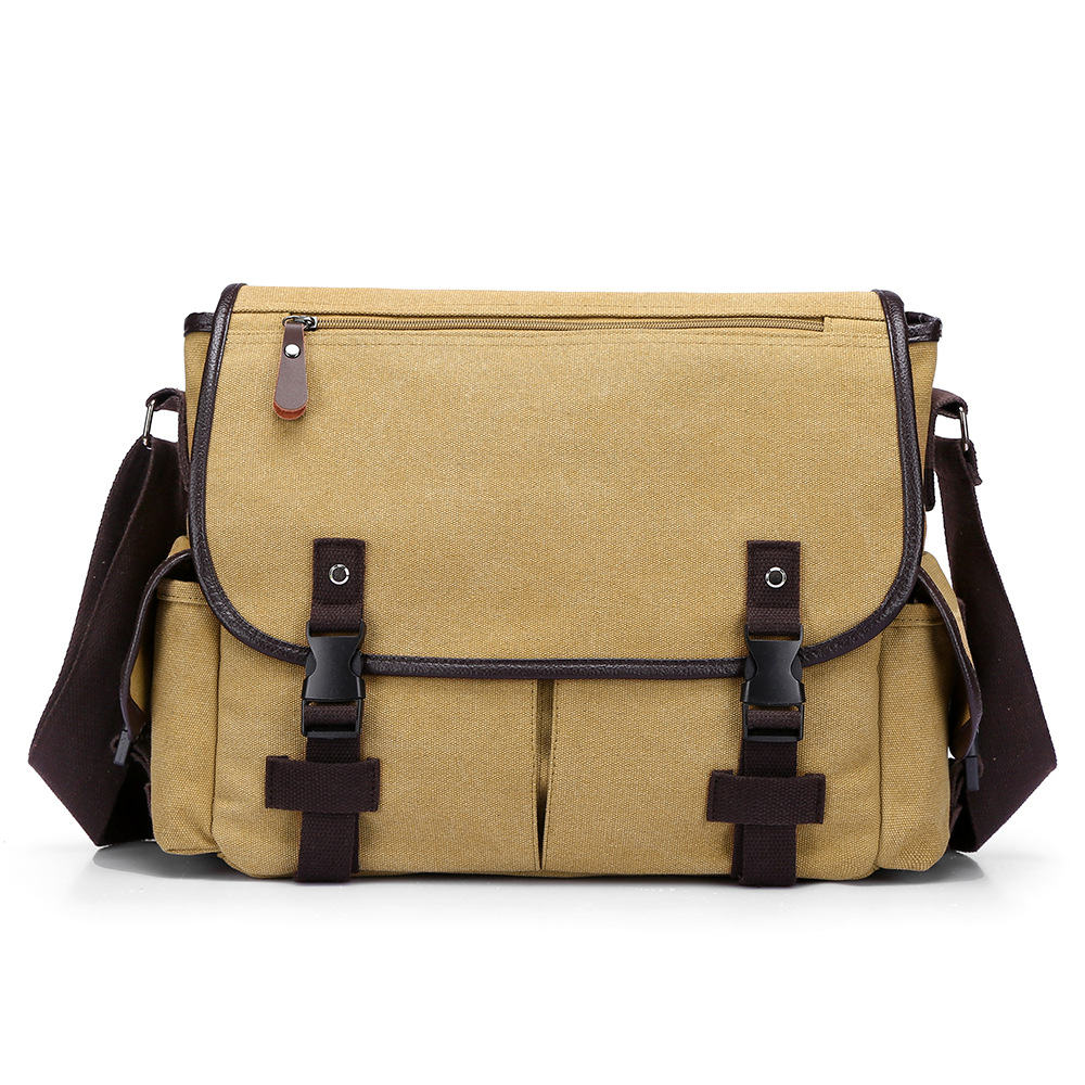 Men's Casual Canvas Briefcase with Wear-Resistant High Features - Style Large Capacity Men's Backpack Shoulder Bag: Khaki