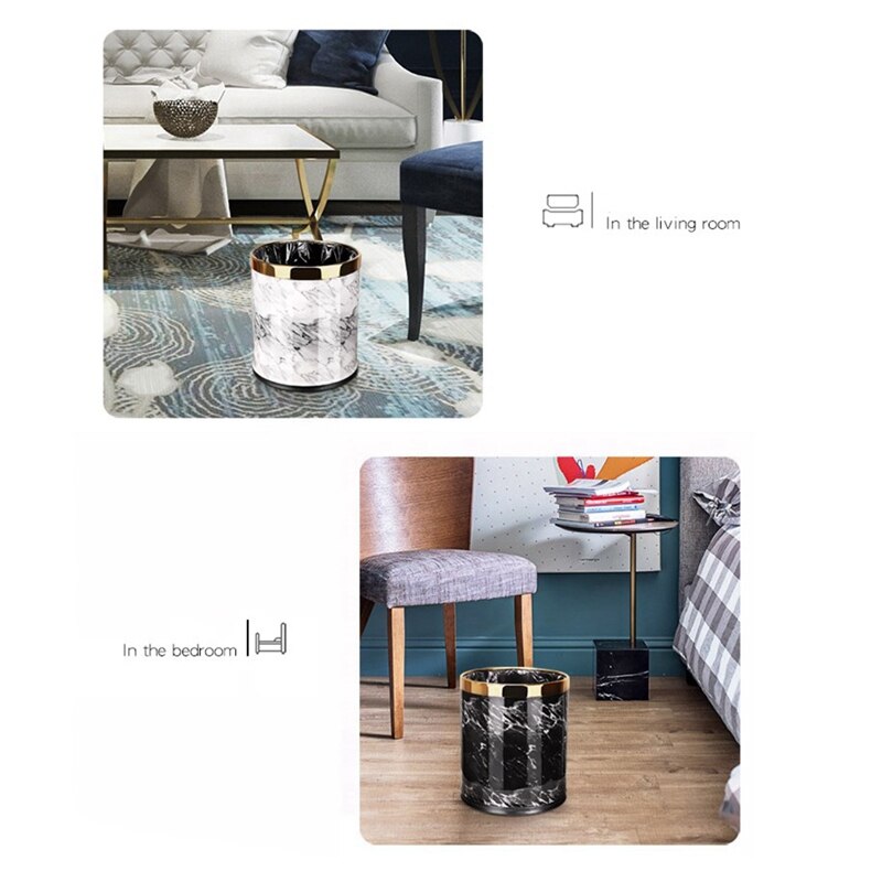 Cubo de basura con patrón de mármol, papelera de 10L, diámetro de 23Cm, altura de 27Cm, para sala de estar, baño, cocina