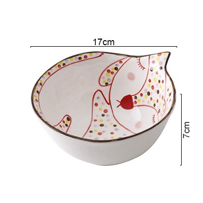 Kitchen Ceramic Plates Cartoon Cute Ceramic Children Breakfast Bowl Dish Dessert Fruit Snack Plate Animal Cutlery Bowl Tableware: Fox Bowl