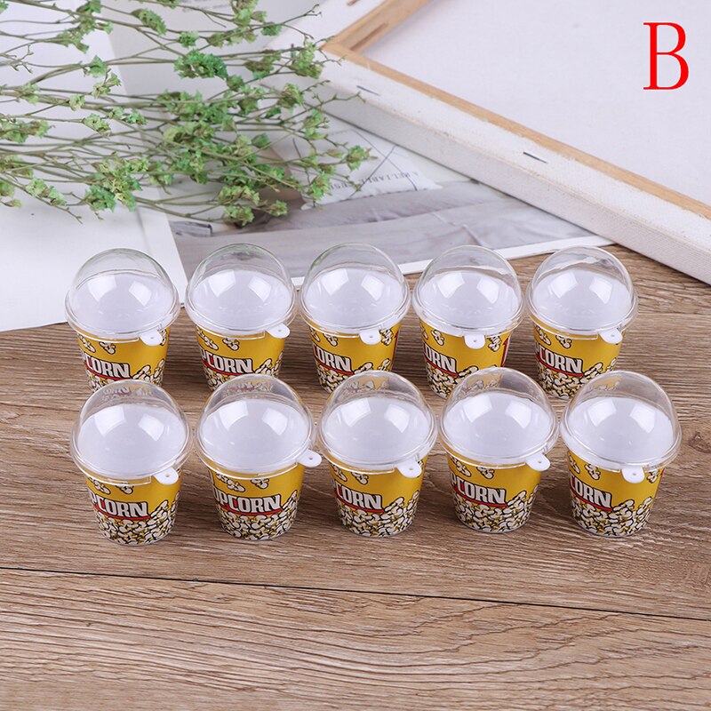 10 stücke DIY Reize Kunststoff Tassen Miniatur Nette Mini Tasse mit Kuppel Deckel Puppe Haus Popcorn Eis Schmuck Zubehör: B