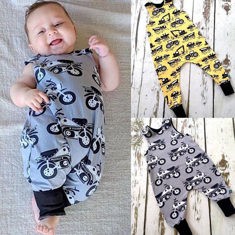 Top Baby Boy Kids Newborn Infant Romper Jumpsuit Cotton Clothes Transportation Motorcycle Excavator Outfits