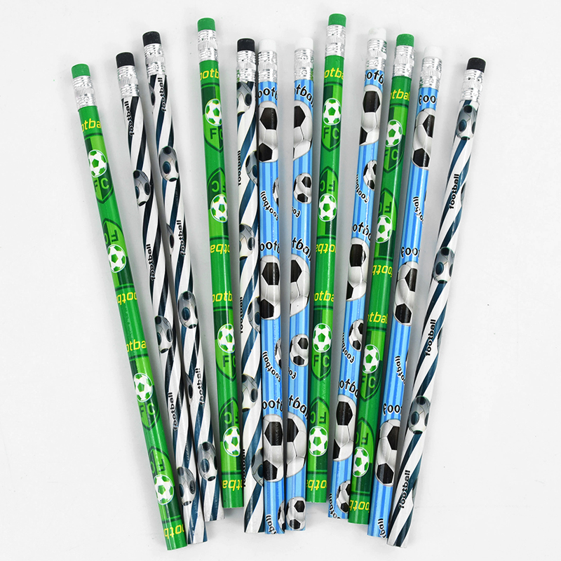 12/24Pcs Football Wooden Pencils Kids Soccer Sport Theme Birthday Party Favors Boy Back To School Pinata Fillers Supplies