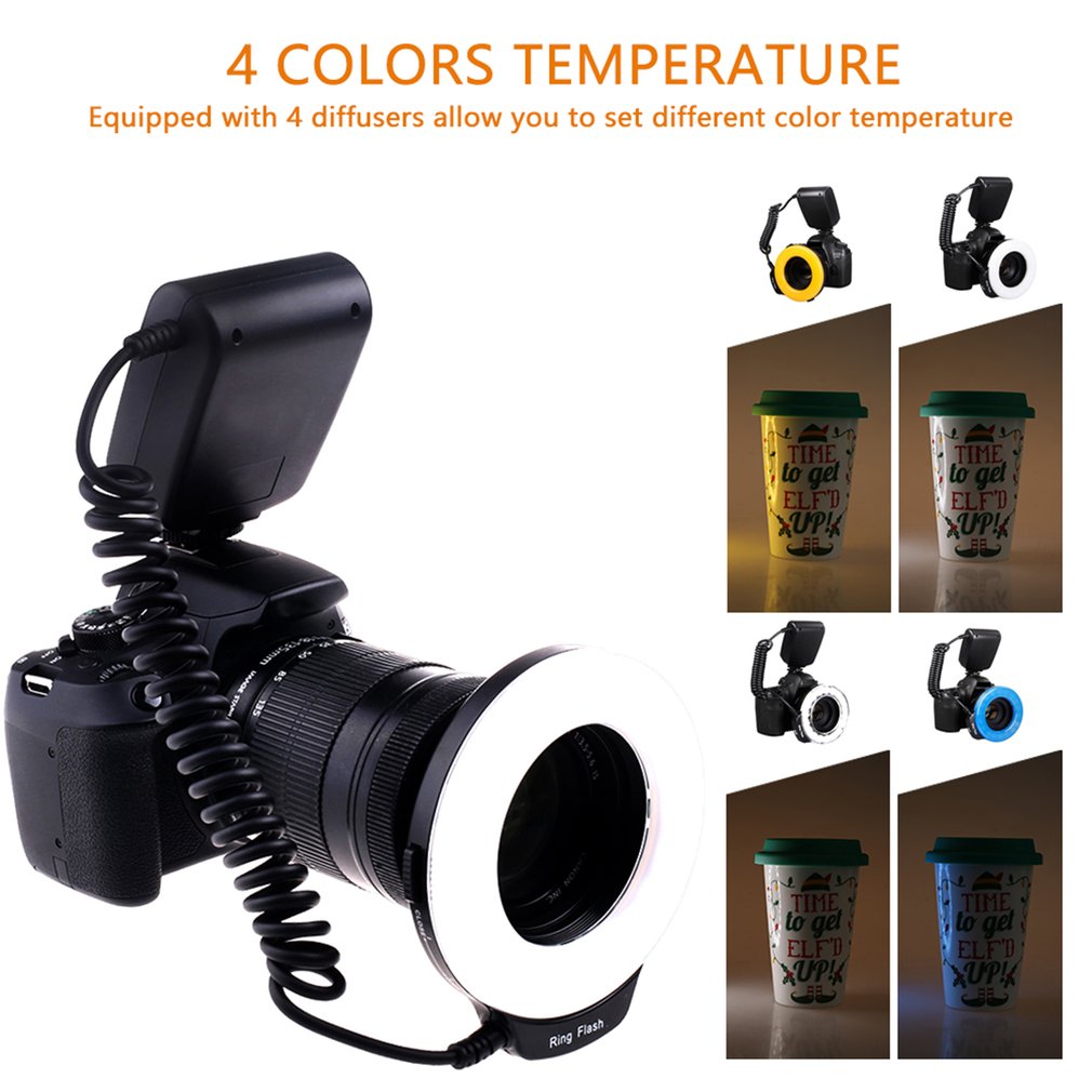 Flash annulaire Macro LED pour Canon pour Nikon pour Panasonic pour Pentax pour appareil photo reflex numérique Olympus