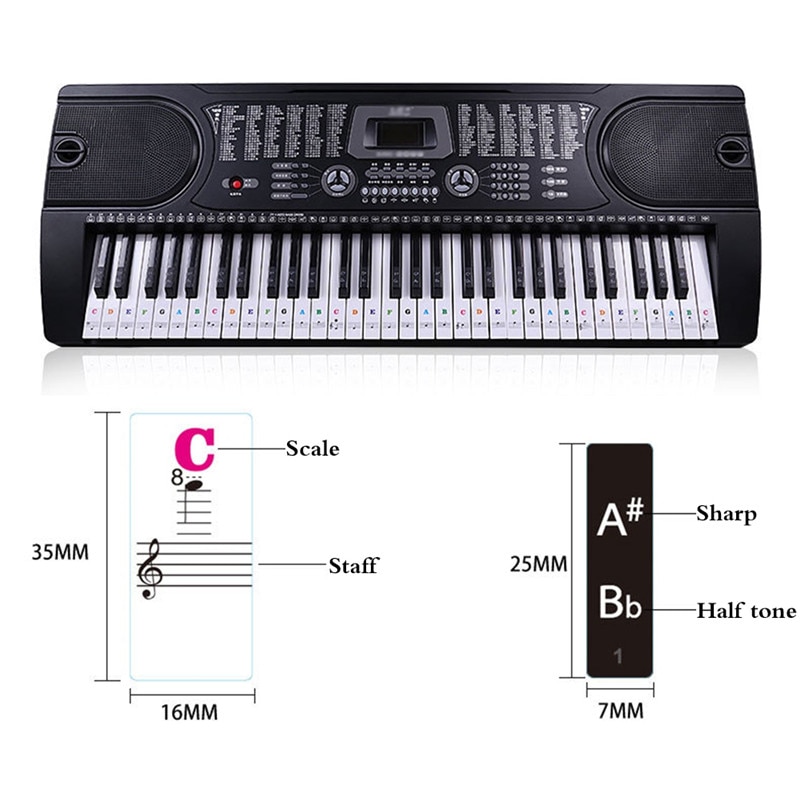 Transparent detachable music decal notes piano keyboard stickers 37/49/54/61/88 key electronic piano spectrum sticker symbol