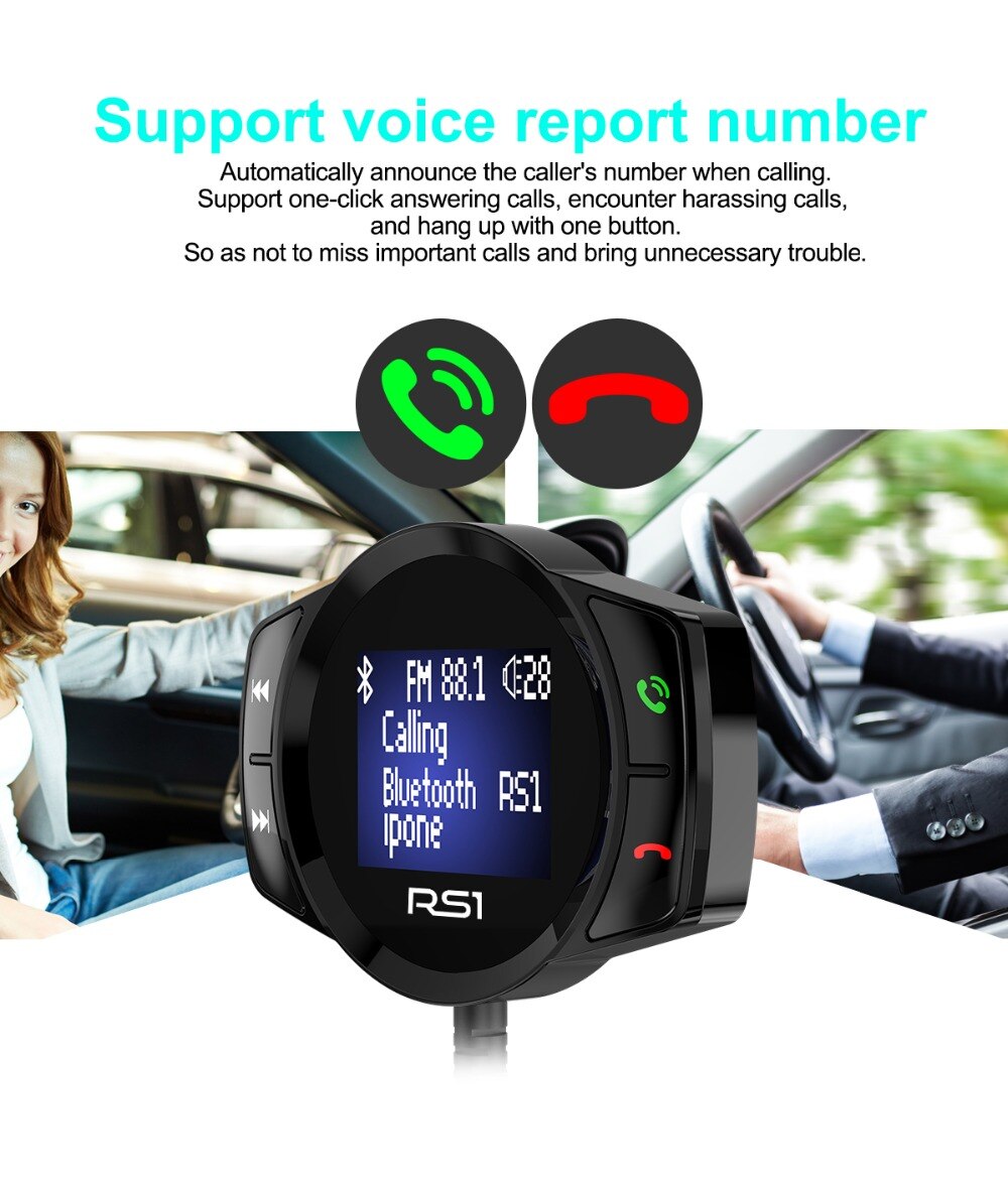 JINSERTA Bluetooth FM Transmitter Car MP3 Player FM Modulator Handsfree Dual USB 2.1A Quick Charger for iPhone X