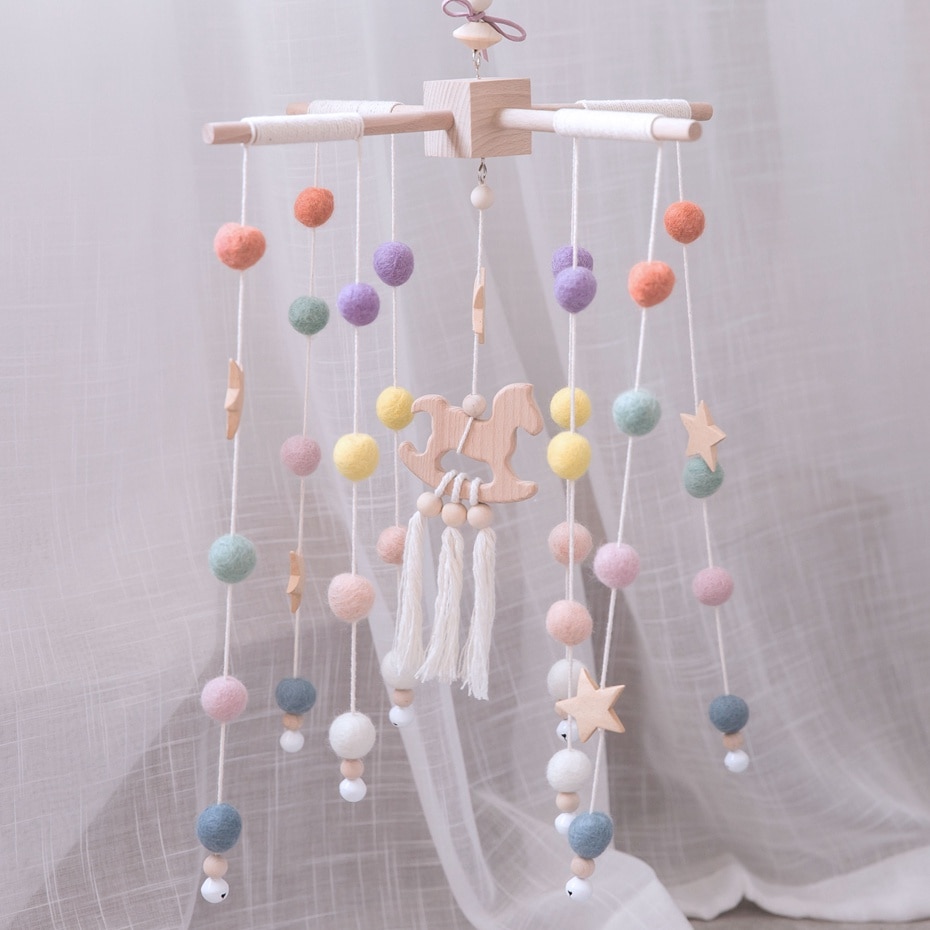 Baby Rattles Mobile Wooden Beads Trojan Wind Chimes Baby Toys For Kids Room Bed Hanging Decor Tent Decor Photography Props