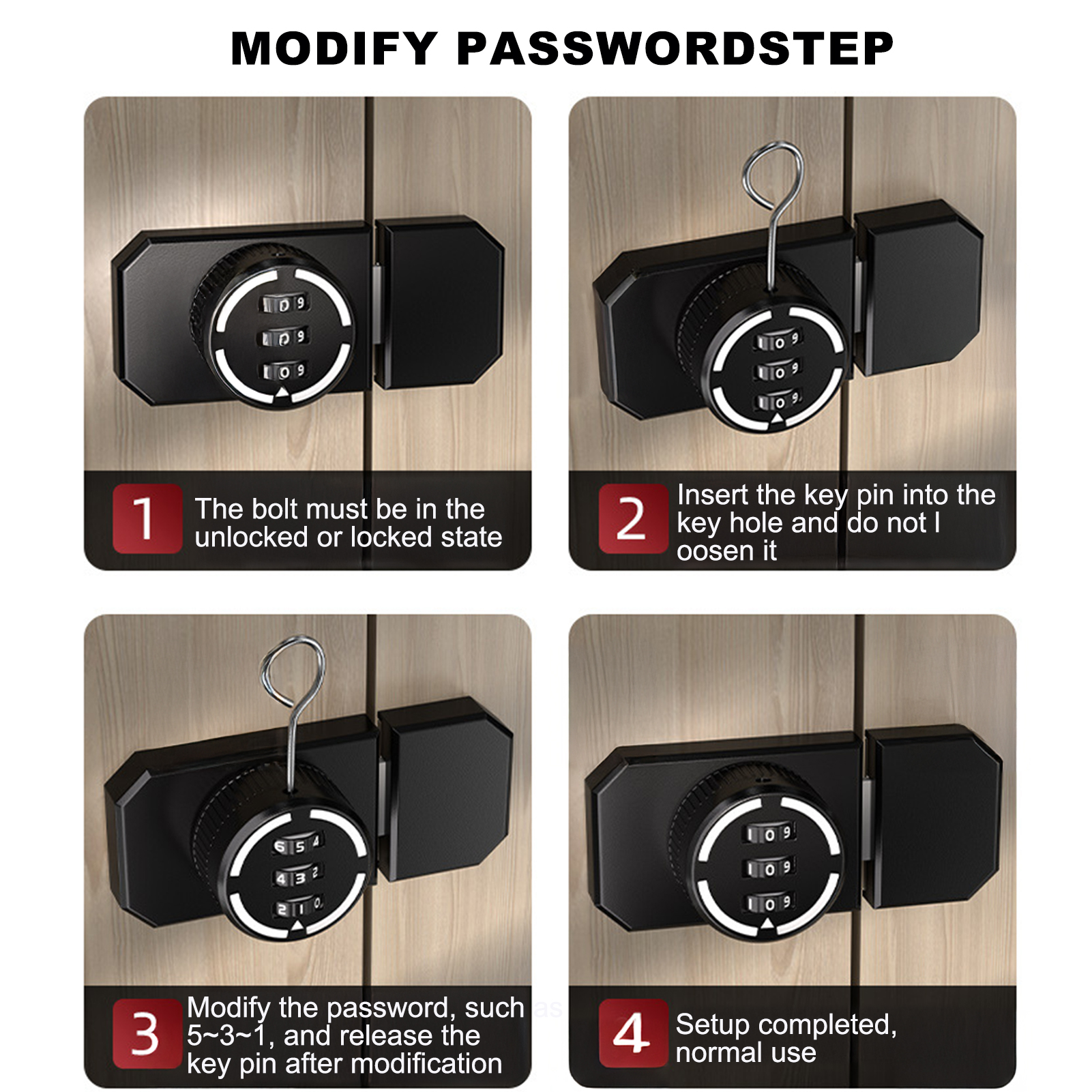 3 Digit Password Cabinet Locks No-Punch Combination Door Lock with Combination Latch for Closet Door Barn Door