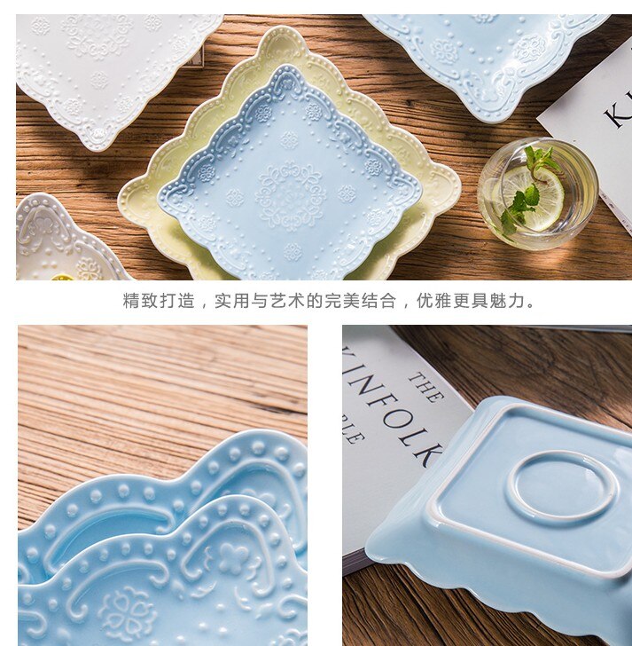 Multi-color Optional 6 Inches x5pcs/set Ceramic Plate Western Food Plates Salad Plate Square Flat plate Dinner tray Cake Dish