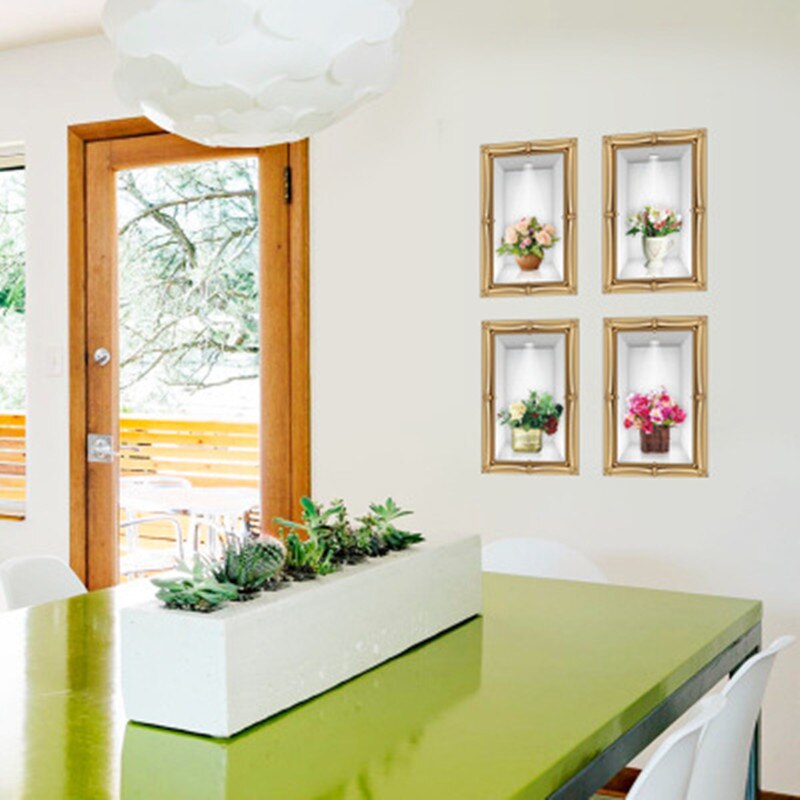 3D Flower Basket Floral Vase Wall Stickers Kitchen Living Room Bedroom Poster Living Room Decorating DIY Home Decoration