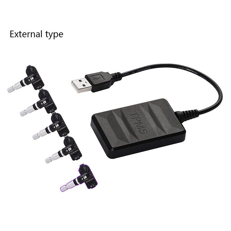 USB Spare Tire Pressure Monitoring System TPMS Built-in 5 Sensors Real-Time Display for Android Navigation