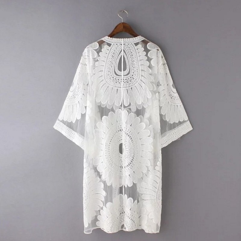 Zkcenier Kant Witte Strand Cover Up Jurk Tuniek Lange Pareos Bikini Cover Ups Swim Cover Up Gewaad Plage Beachwear