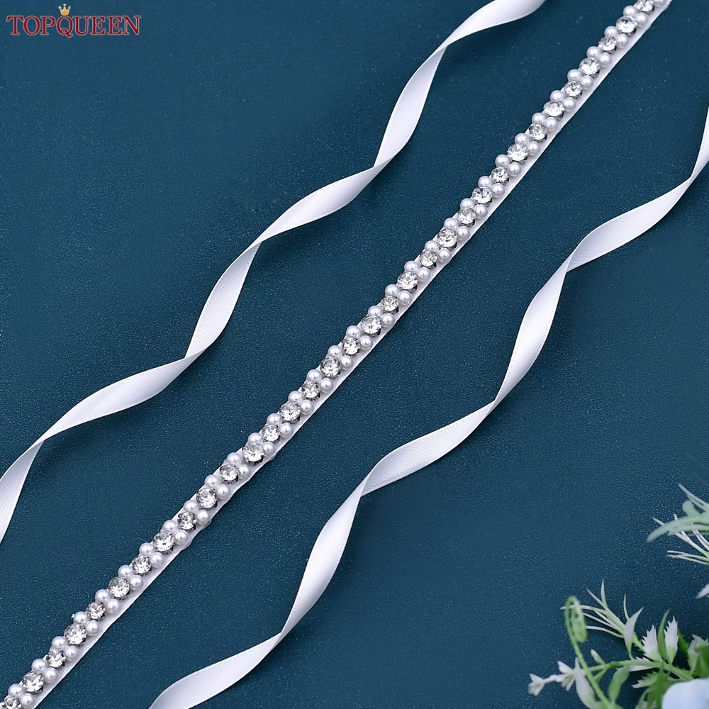 TOPQUEEN Bruid Riem Zilveren Diamanten Bruiloft Riem Banket Party Parel Jurk Accessoires Bruiloft Gast Bruidsmeisje Accessoires S381