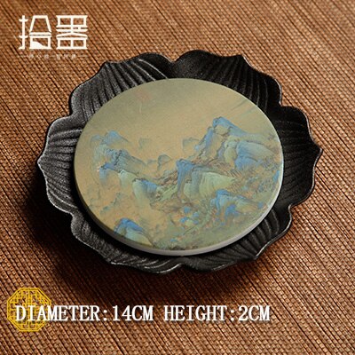 Absorbent ceramic dry brewing table, small tea tray, round lotus, Zen purple clay pot, teapot base, pot holder: 02