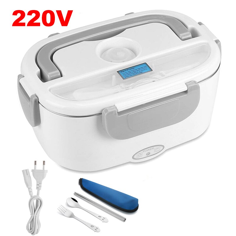 110v 220v us eu stik elektrisk varme madkasse rustfrit stål madvarmer beholder hjemmeskole måltid sikker opvarmet bento box sæt: 220v hvide