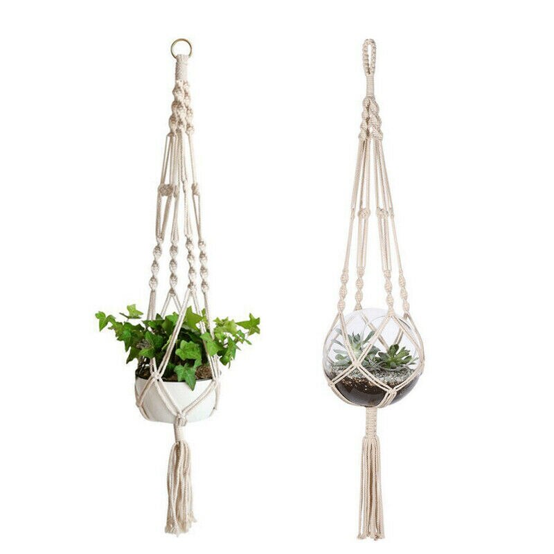 1 stk knyttet macrame planteophæng vintage bomuldshør urtepotte kurv løftereb boheme hængende kurv potteholder værktøj