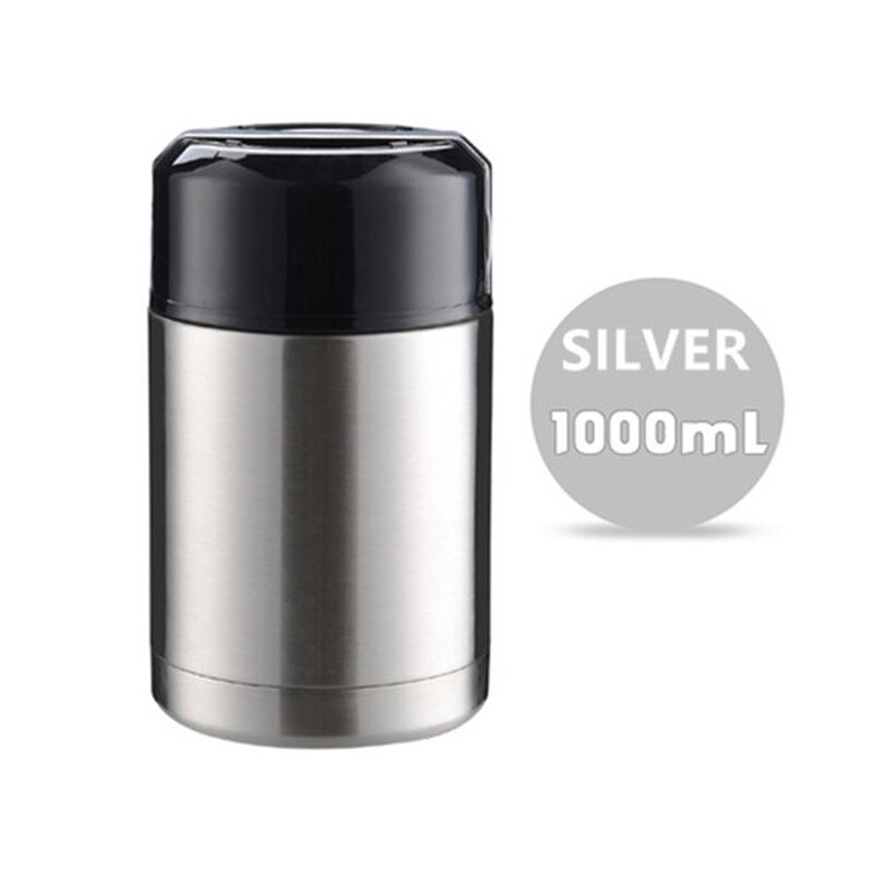 Stor kapacitet 800ml/1000ml termos madkasse til mad bærbare rustfrit stål suppebeholdere vakuumflasker termokop: 1000ml sølv