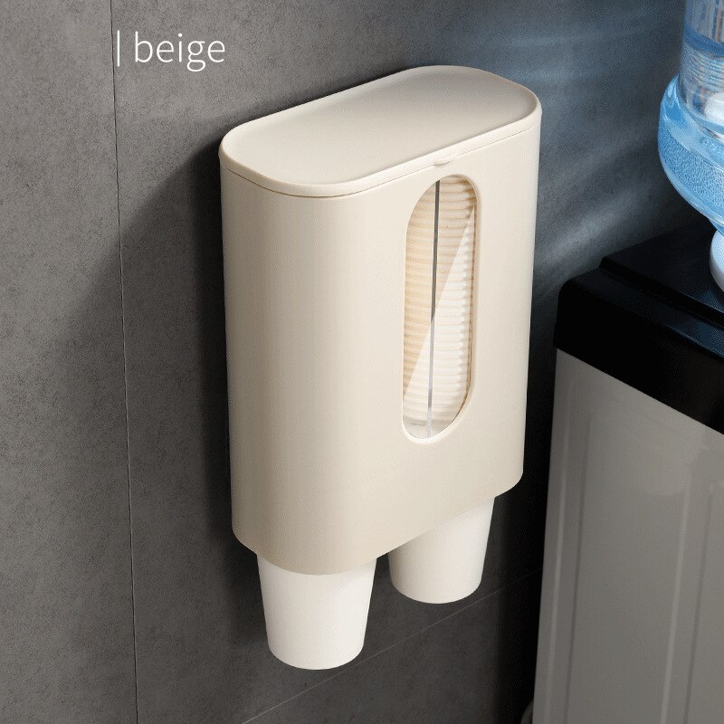Papirkopper dispenser engangs kopholder vægmonteret automatisk kopopbevaringsstativ kopper beholder dispenser hylde træk: Beige