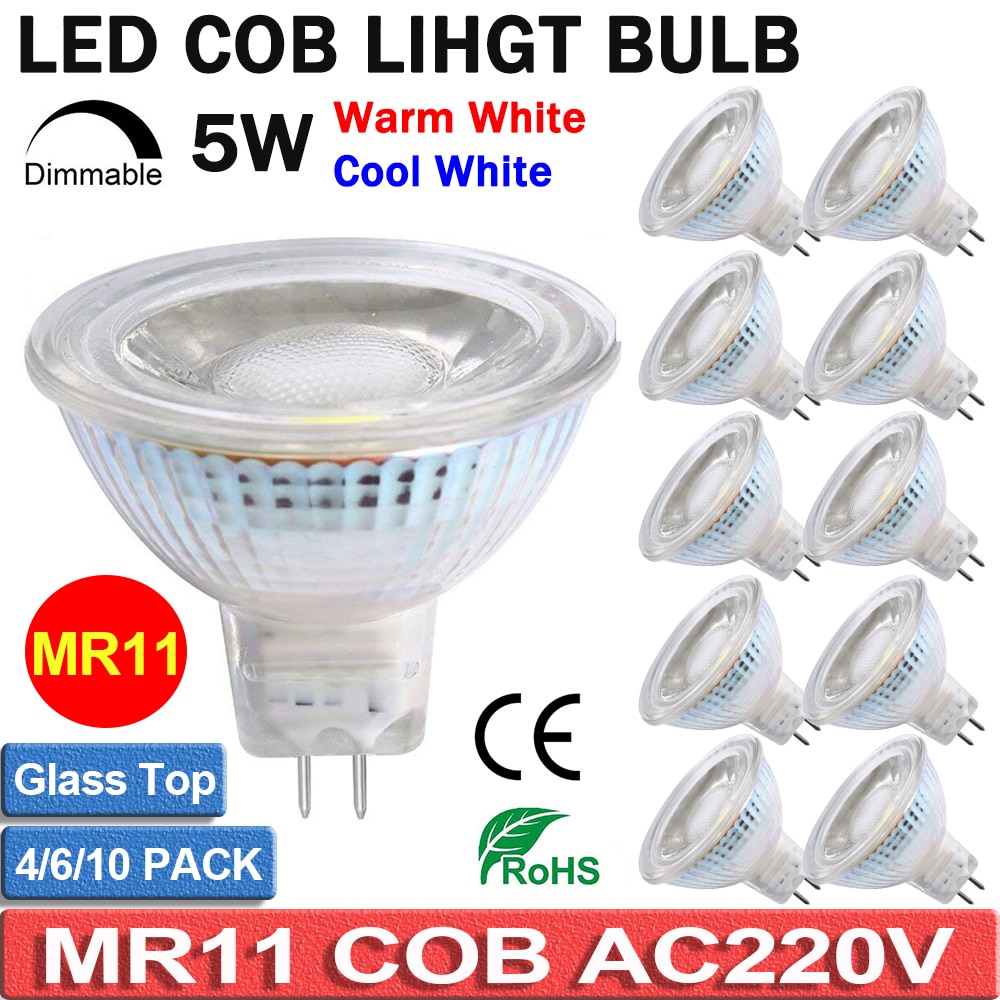 Dimbare AC220V LED MR11 Spotlight Gloeilampen 5W Vol Glas Cover Reflector Warm Koel Wit Lamp lampada 12V COB led lamp D40