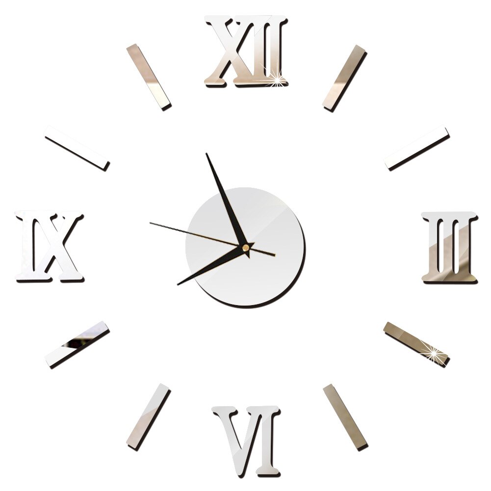 Horloge murale 3D effet miroir, autocollant mural en acrylique, décoration de la maison, moderne, Horloge à Quartz: Silver