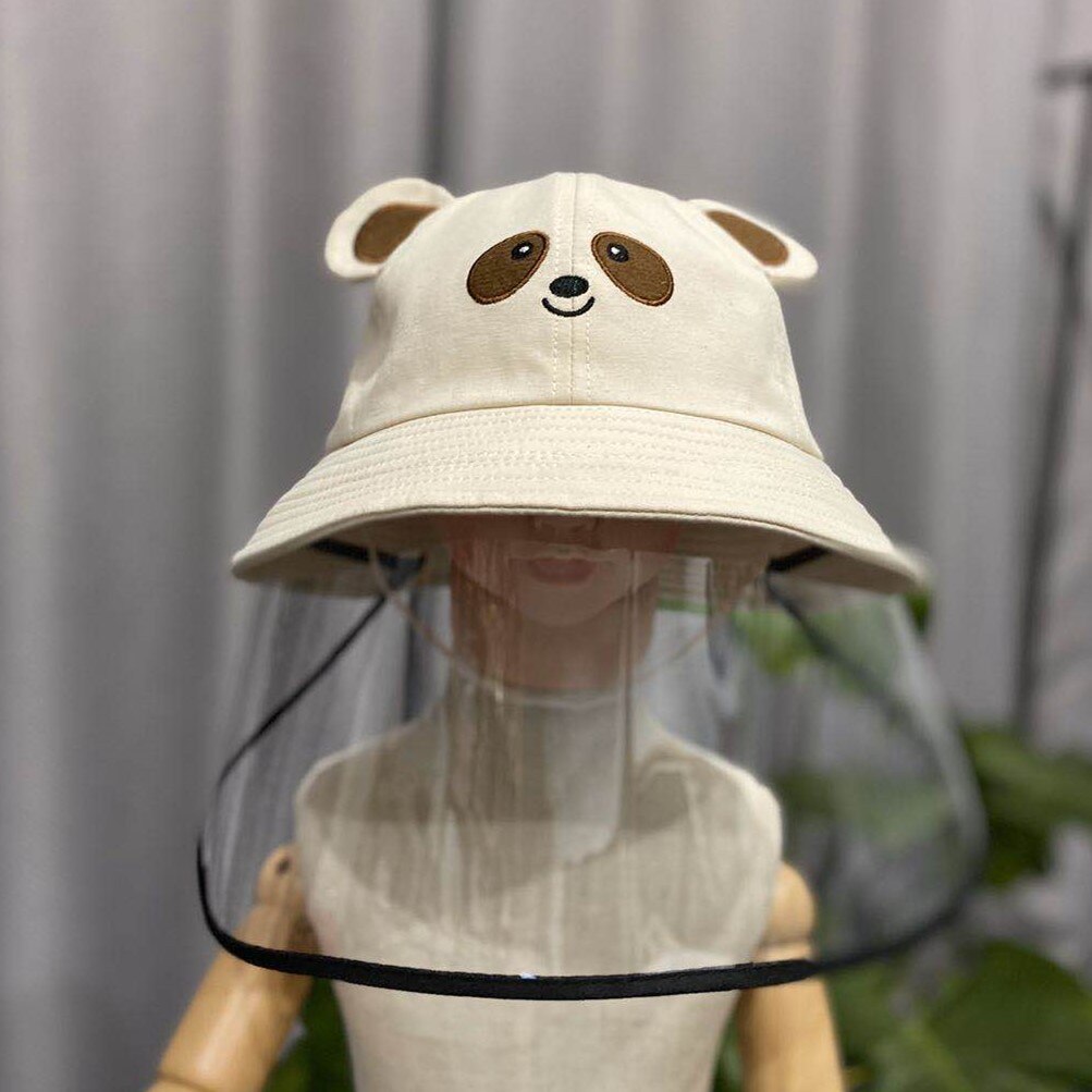 Kids Children Cute Cartoon Bear/Mouse Anti Saliva Anti Droplet Dust-proof Safe Protective Hats with Clear Full Face Cover Shield: Beige Bear