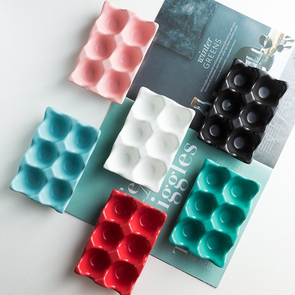 6 Grids Egg Holder Ceramic Egg Tray Anti-Slip Egg Container Storage Trays Space-Saving Egg Storage Box Refrigerator Organizer