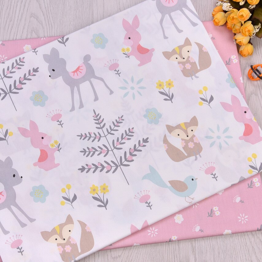 100%  bomuldsstof diy patchwork quilting håndlavet baby klud kjole sengetøj tæppe lagner tilda tissus tecidos green deer fox