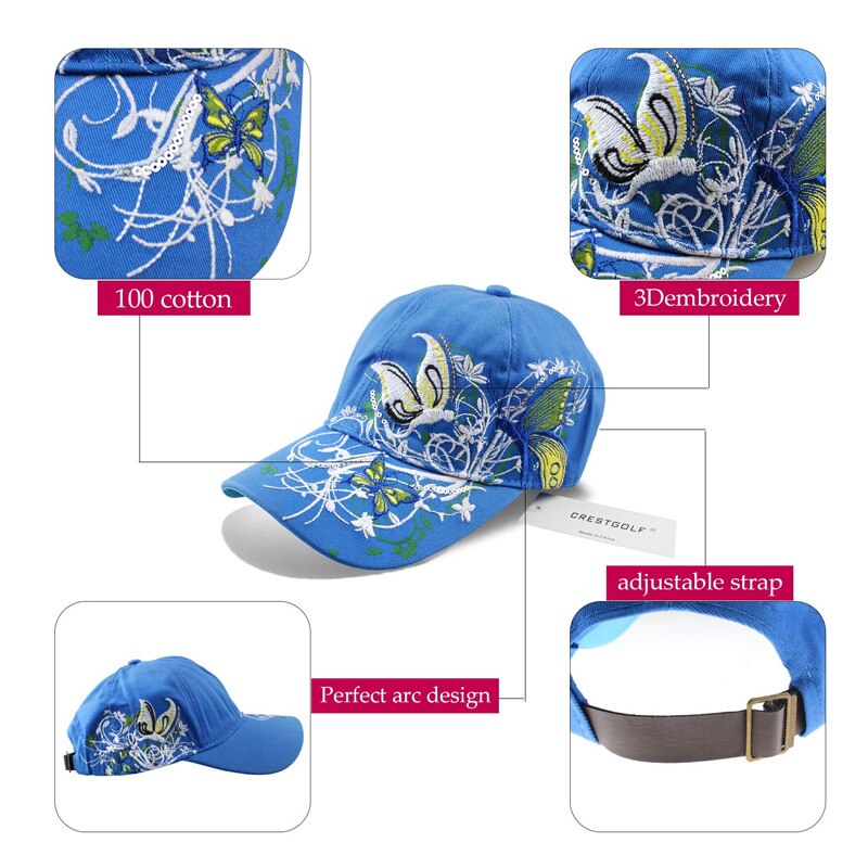 Crestgolf-Gorras de Golf para mujer, sombrero de sol ajustable, transpirable, bordado, malla de béisbol, para deportes al aire libre
