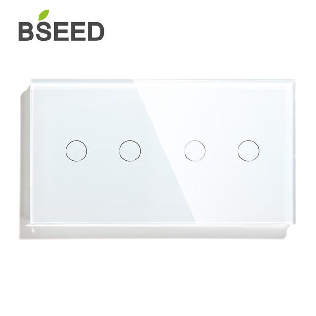 Bseed 4 Gang Touch Dimmer Switch 1 Way 157mm Light Dimmer Switch Crystal Class Panel Switch White Black Golden: white