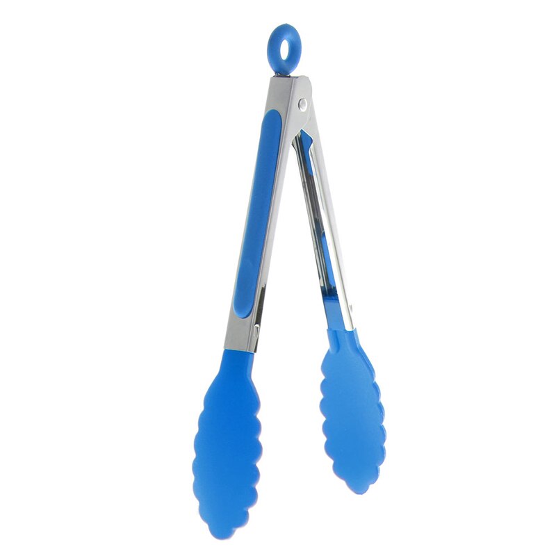 1pc siliconen kookgerei, serveertangen, barbecue, roestvrijstalen tangen, stalen handvat, keukengereedschap, benodigdheden: Blauw