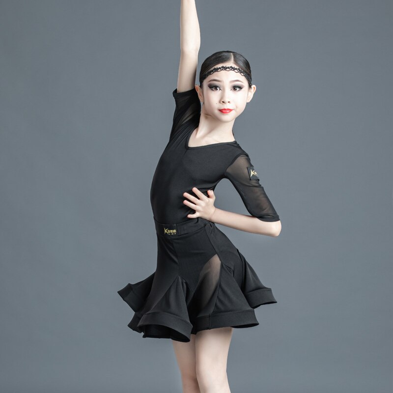 NOVEDAD DE VERANO , vestido de baile latino para niños, trajes de competición , falda de baile latino, traje superior 2 uds