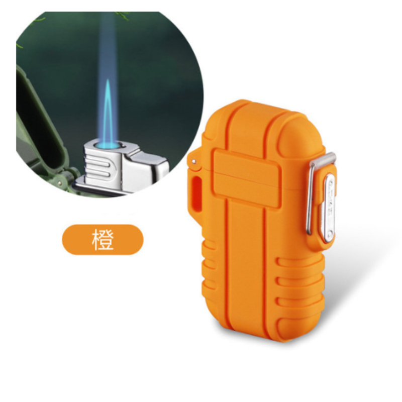Wasserdicht USB Ladung Elektrische Feuerzeug Dual Bogen Feuerzeug Flammenlose Plasma Feuerzeug draussen Wandern Camping Rauchen Zubehör: Kakifarbig