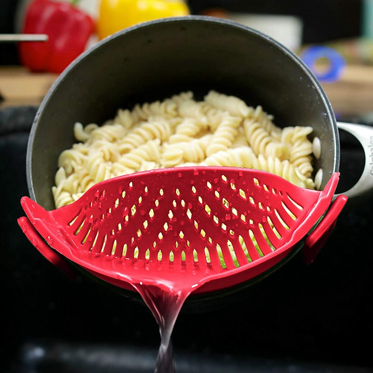 Silicone Kitchen Clip on Pot Strainer Clip Pan Drain Rack Bowl Funnel Rice Pasta Strainer for Spaghetti Meat Grease Fits Pots
