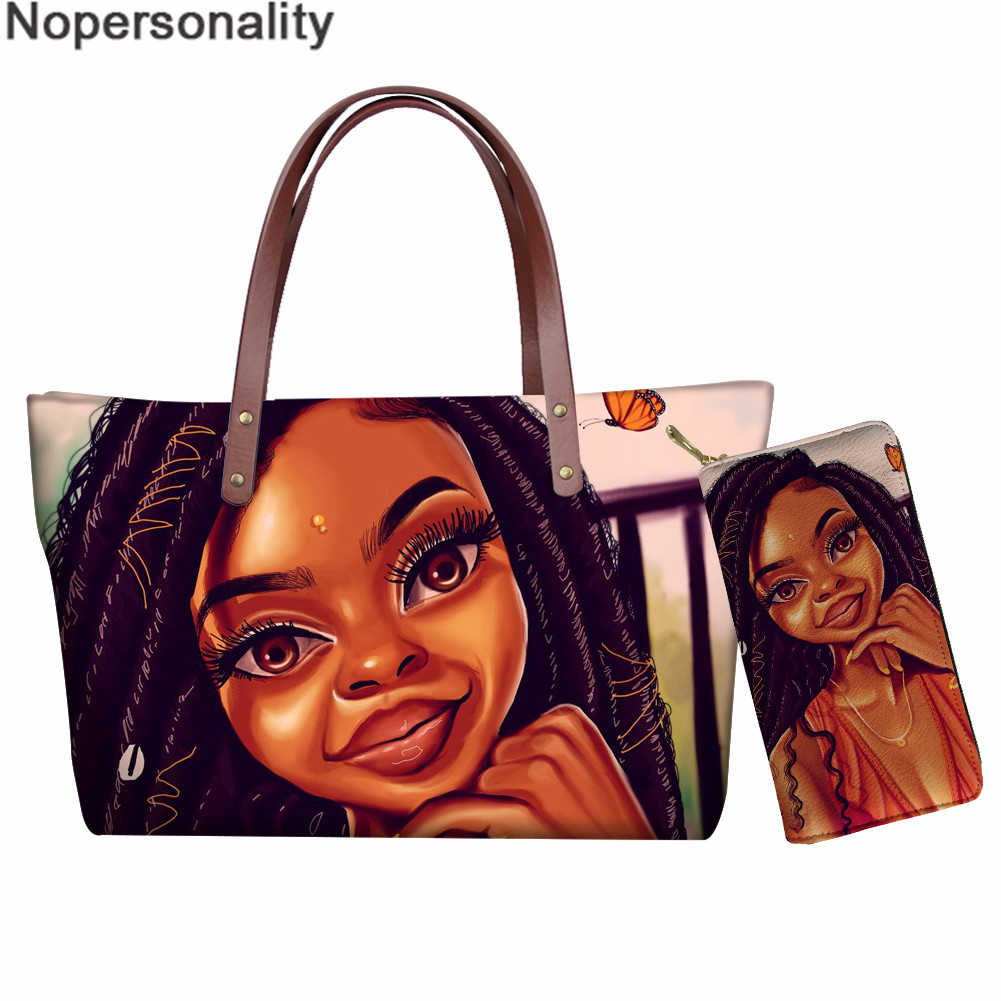 Nopersonality Vintage Etnische Meisjes Stijl Print Schoudertas Zwarte Kunst Afrikaanse Meisjes 2 Stuks Purse & Hand Tassen voor vrouwelijke: Z5689AL-Z21