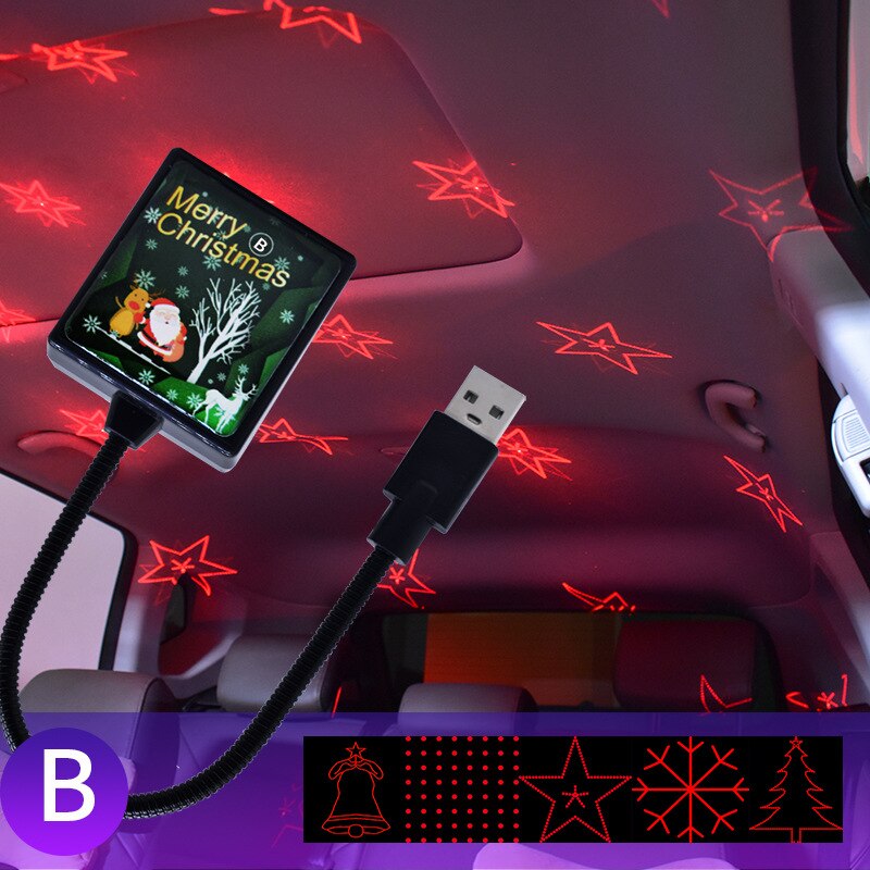 Port USB lampe de Projection de noël intérieur en voiture projecteur lumière fenêtre théâtre projecteur noël décor à la maison de noël