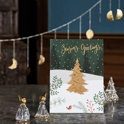 Gold Stamping Ornament Christmas Card 3D handmade Season&#39;s Greeting Invitation Card Business: 2104-03