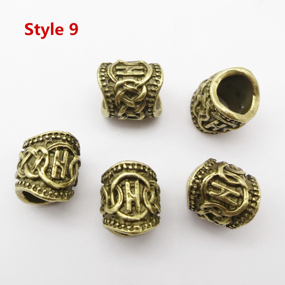 24Pcs/5Pcs Brons Viking Rune Haar Vlecht Dread Dreadlock Baard Kralen Ringen Buizen Voor Mannen Vrouwen Haar accessoires: 5pcs Style 9