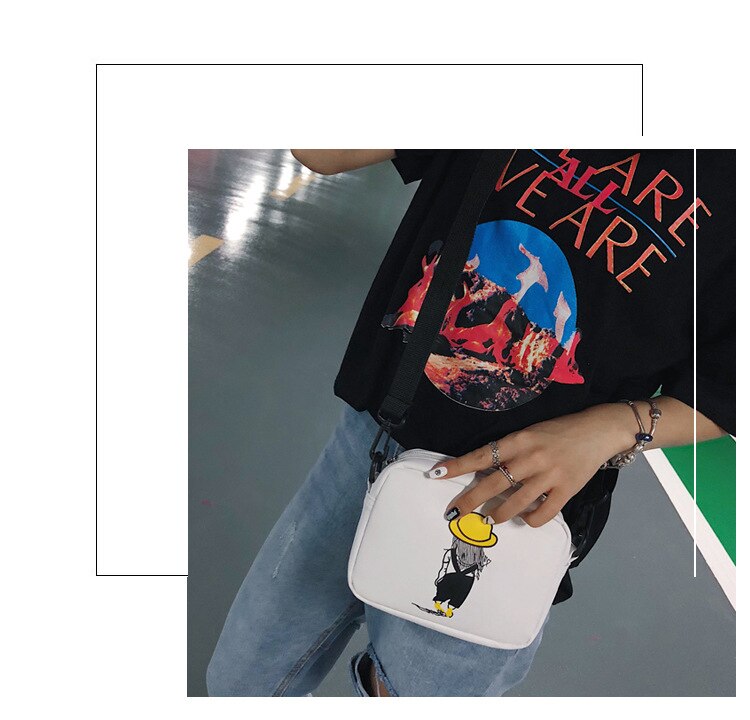 Kvinder tegneserie tryk små firkantede vilde skuldertasker personlighed pu læder messenger taske kvindelige crossbody tasker