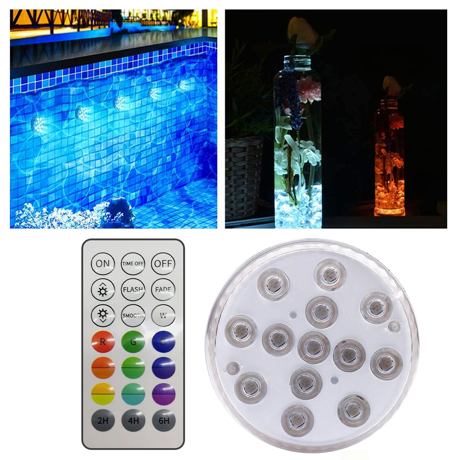 Luces LED sumergibles con batería, luces subacuáticas a control remoto, decoración para acuario, piscina y jardín