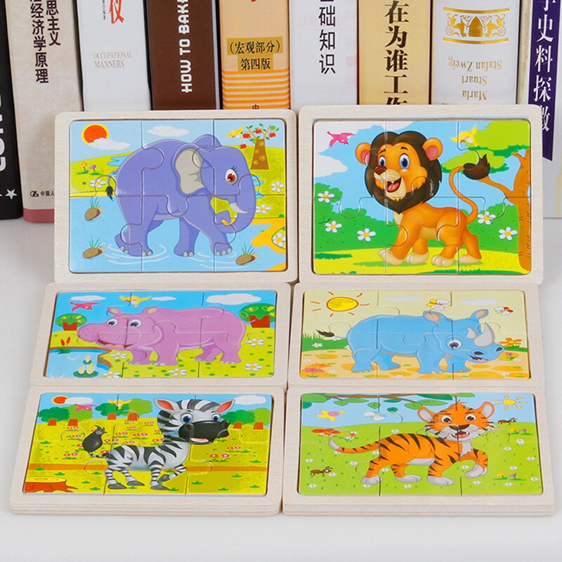 6 Kleine Stuk Kids Toy Houten Puzzel Houten 3D Puzzel Voor Kinderen Baby Cartoon Dier Puzzels Educatief Speelgoed
