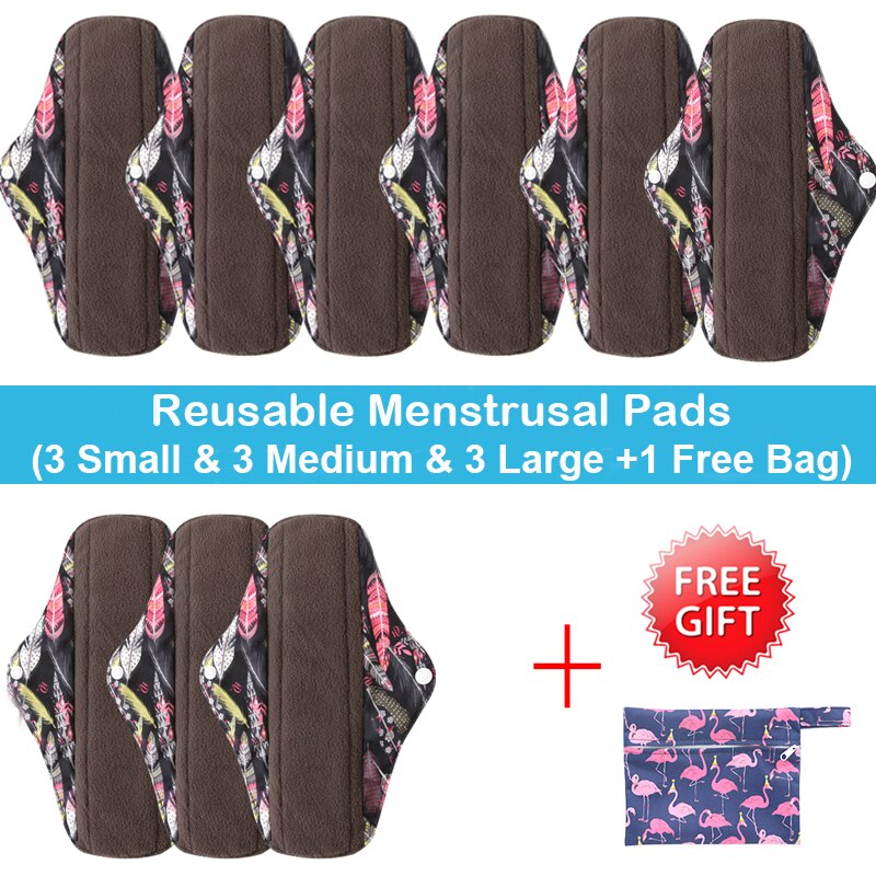10 stk (3s+4m+3l) genanvendelige bambus kul bind bind menstruationsbind vaskbart trusseindlæg feminin hygiejne barsel med en taske: Wsd 33