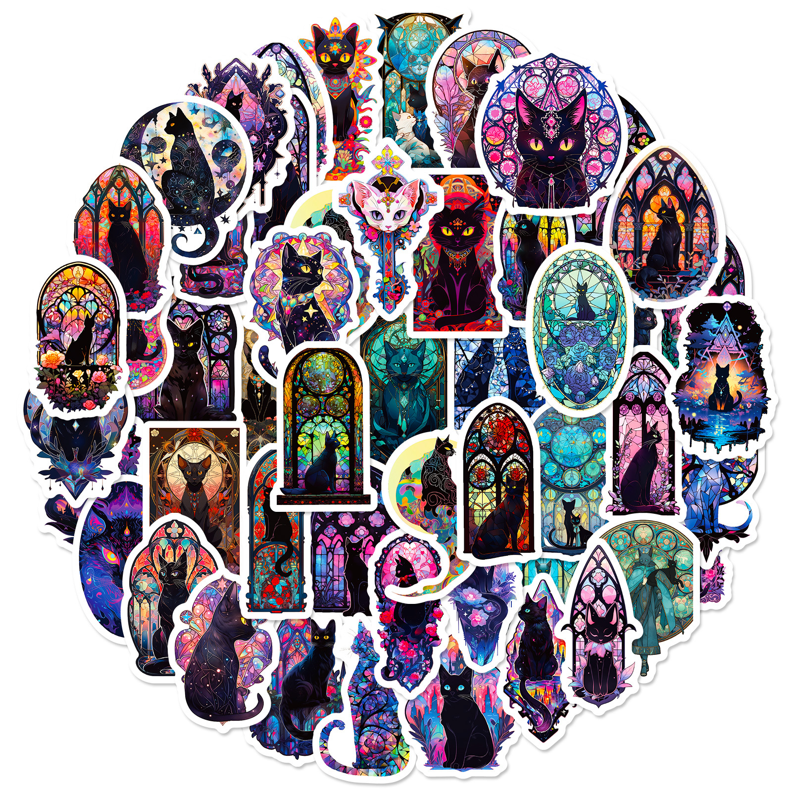 50 PCS Black Cat Stickers Dark Cool Gothic Cat for Adult Vinyl Waterproof Stickers for Water Bottle,Laptop,Luggage,Phone: Default Title